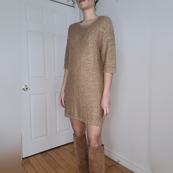 Sandro Paris Elegant Tan Knit wool mix Dress - Picture 3 of 9